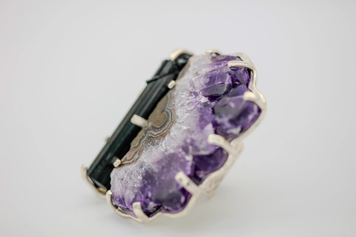 Amethyst & Black Tourmaline One of One Ring – view 2