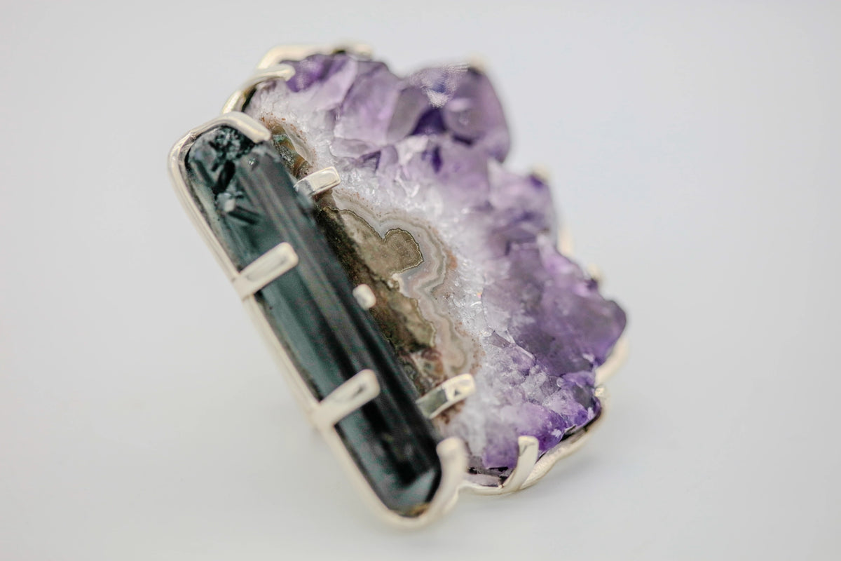 Amethyst & Black Tourmaline One of One Ring by Made Design Jewelry