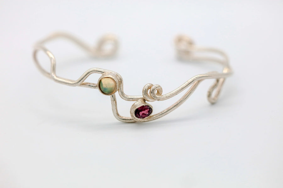 Black Opal & Pink Tourmaline Wave One of One Cuff by Made Design Jewelry