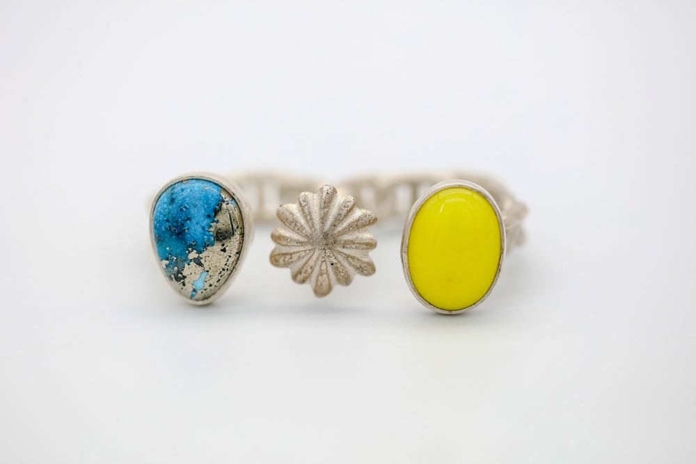 Turquoise & Rosarita Flower One of One Ring by Made Design Jewelry