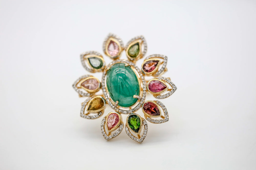 Emerald & Multicolor Tourmaline Diamond One of One Ring – view 2