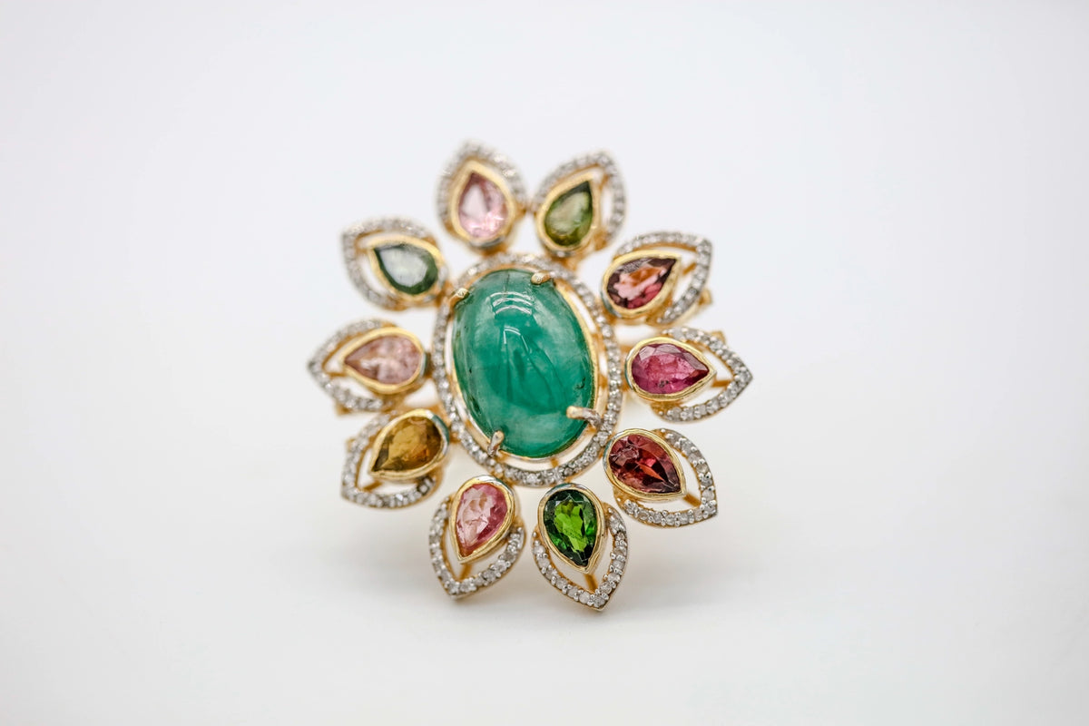 Emerald & Multicolor Tourmaline Diamond One of One Ring – view 2