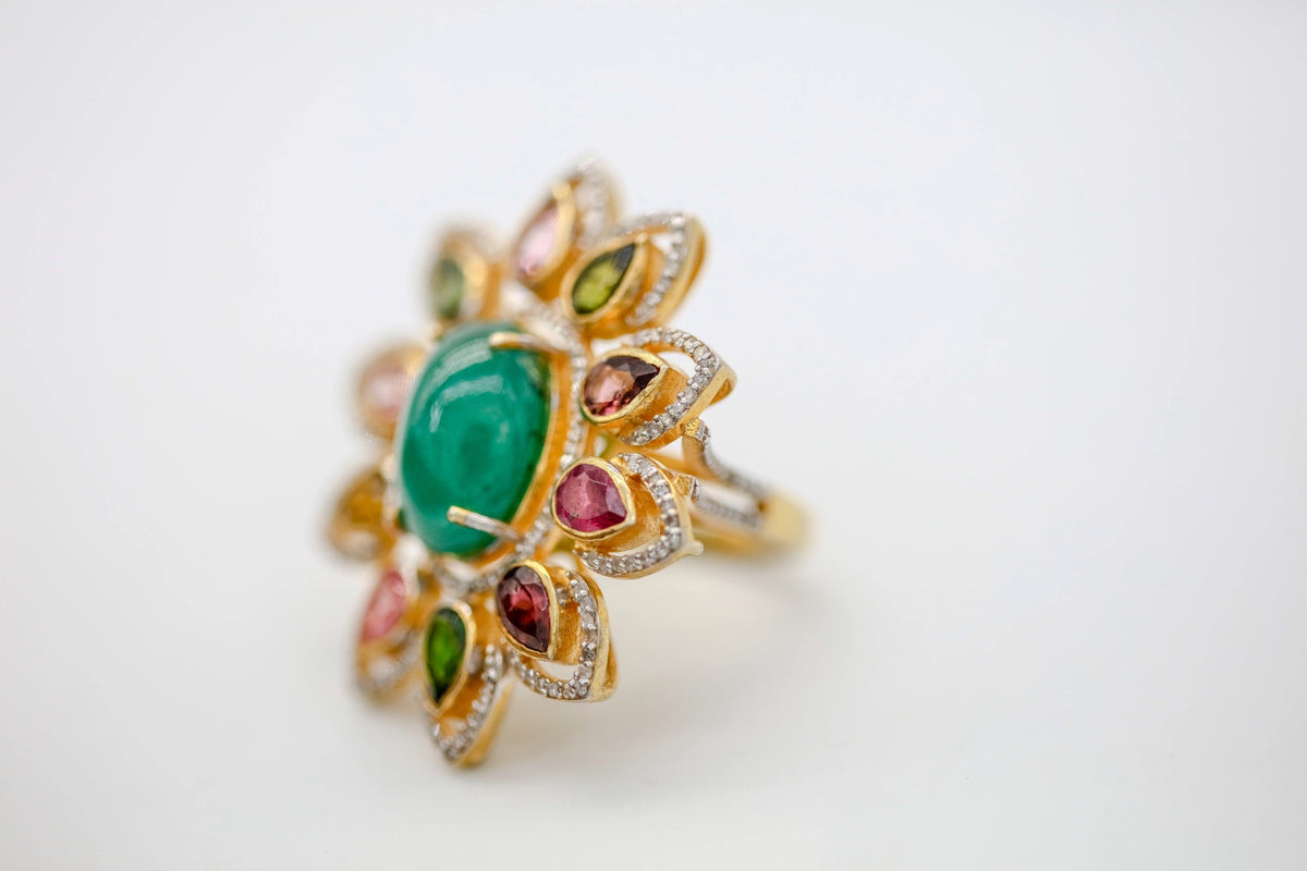 Emerald & Multicolor Tourmaline Diamond One of One Ring – view 4