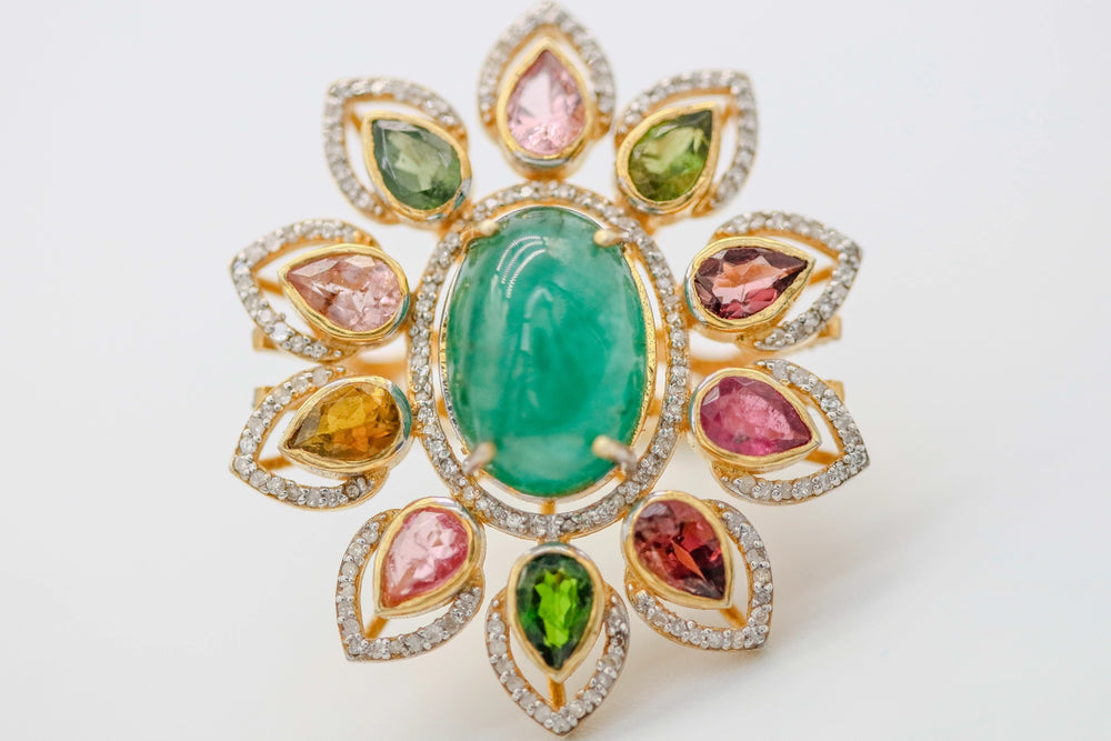 Emerald & Multicolor Tourmaline Diamond One of One Ring by Made Design Jewelry