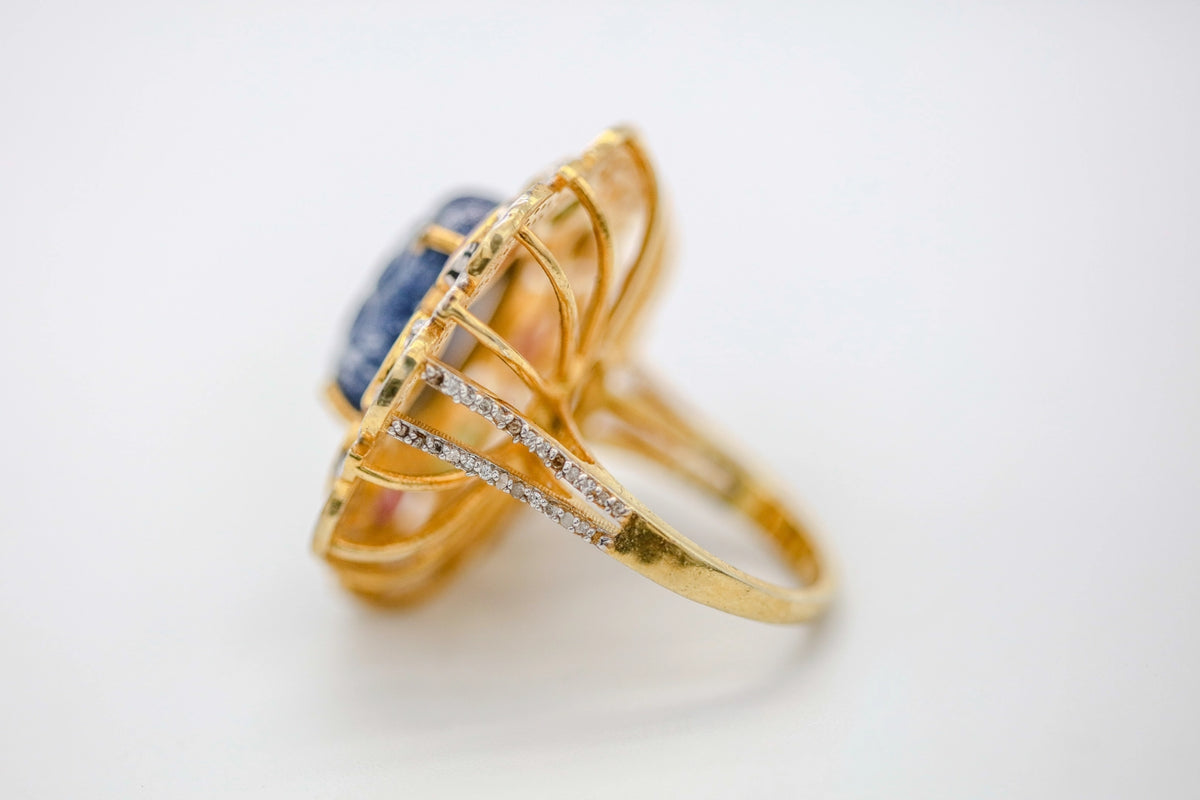 Carved Sapphire & Multicolor Gemstone Diamond One of One Ring – view 4
