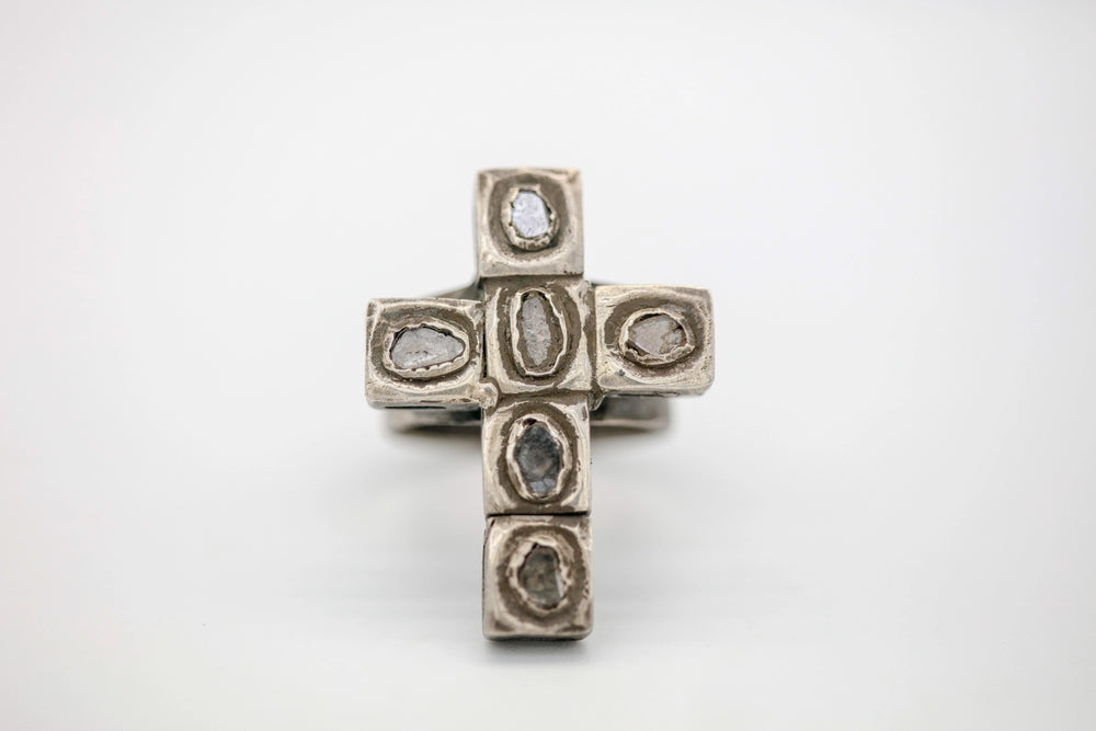 Natural Diamond Slice Cross Ring in Gold Vermeil by Made Design Jewelry