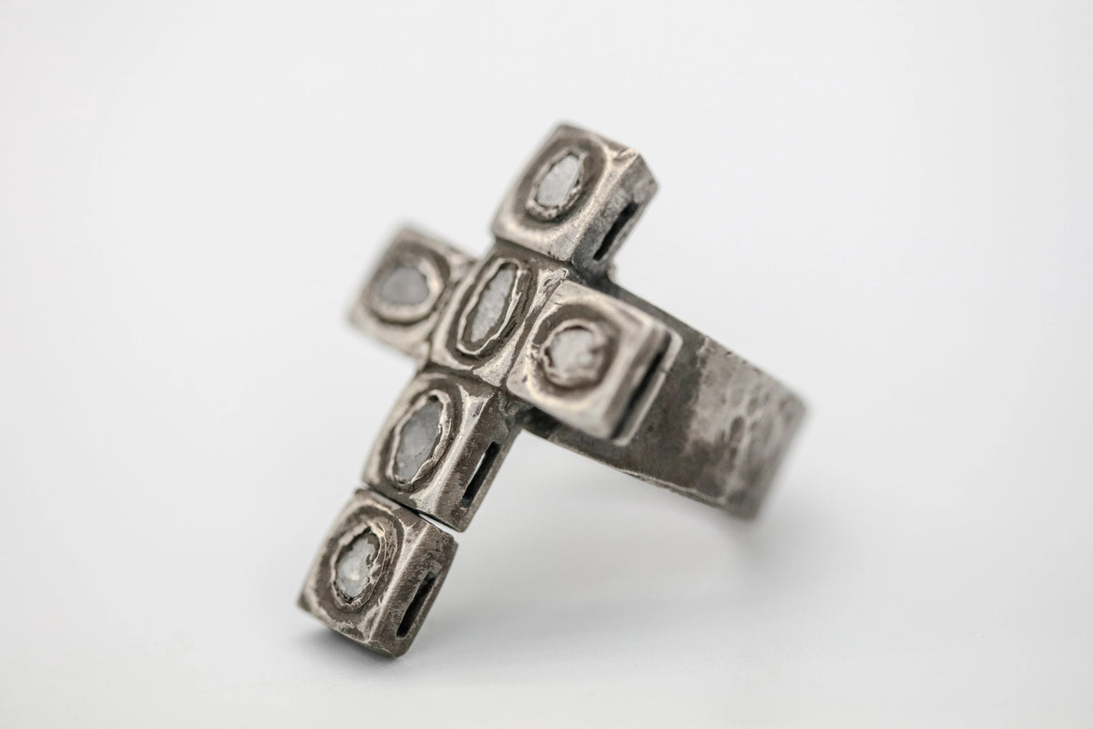 Natural Diamond Slice Cross Ring in Gold Vermeil – view 3