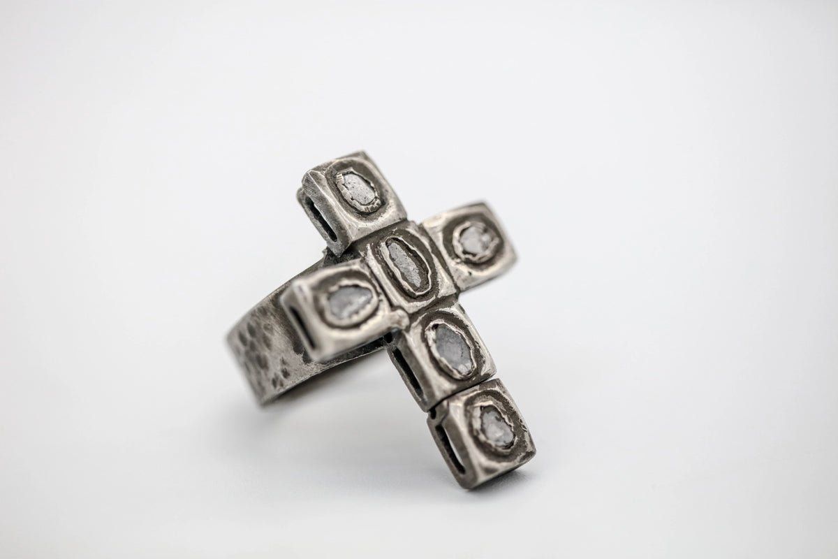 Natural Diamond Slice Cross Ring in Gold Vermeil – view 4