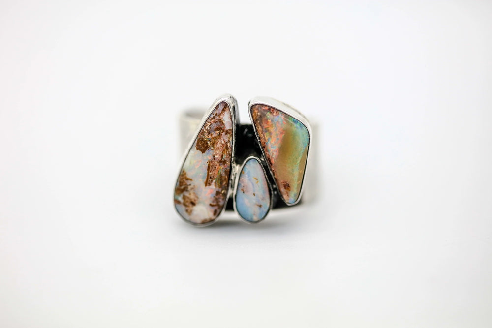 Boulder Opal Three-Stone One of One Ring by Made Design Jewelry