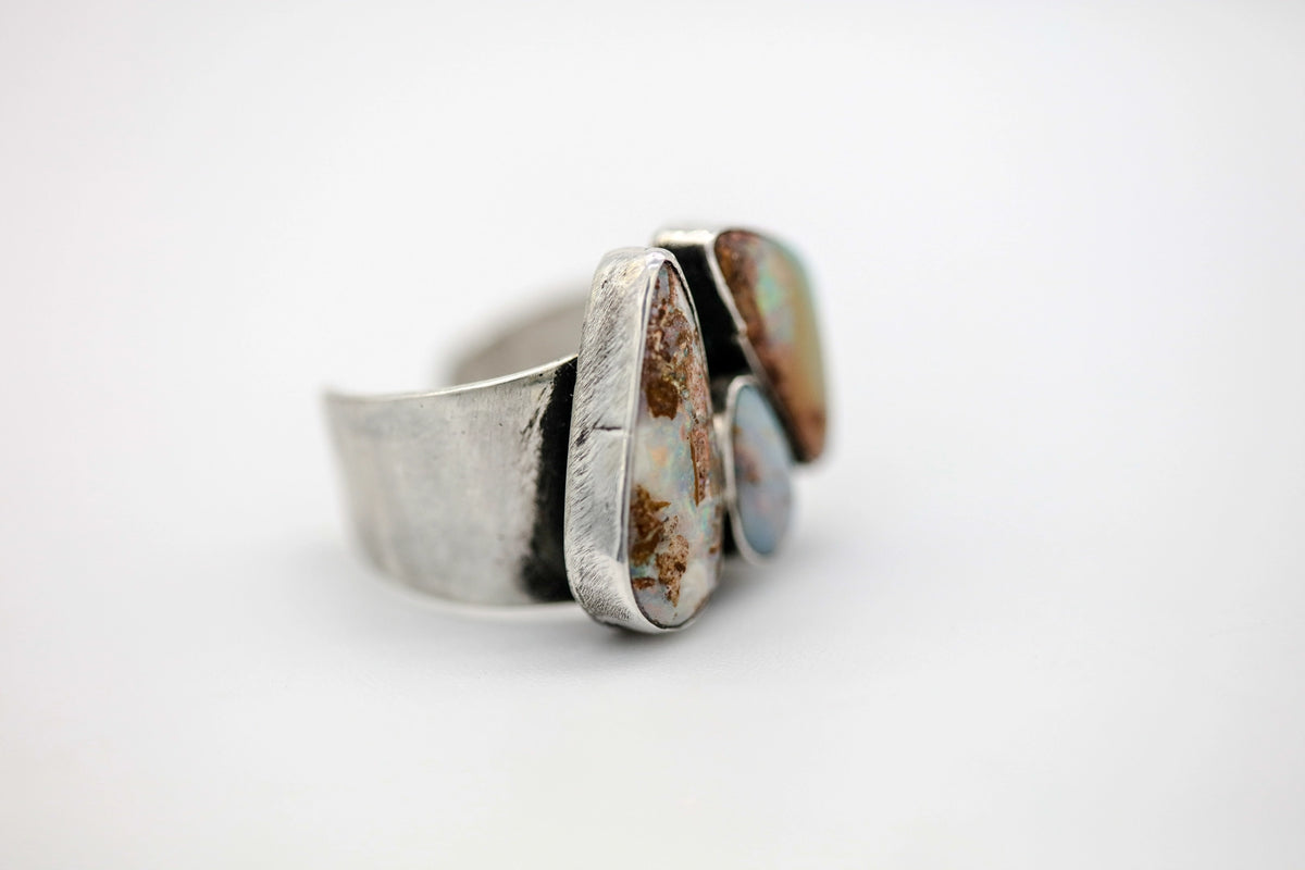 Boulder Opal Three-Stone One of One Ring – view 7