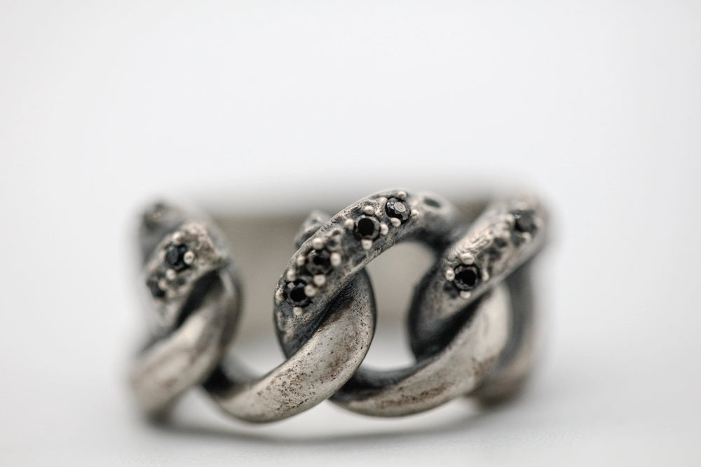 Black Diamond Curb Link Ring by Made Design Jewelry