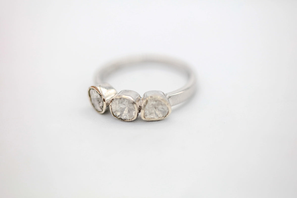 Natural Diamond Slice Three-Stone Ring in Sterling Silver – view 5