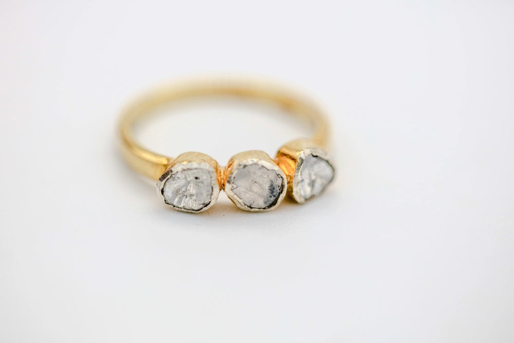 Natural Diamond Slice Three-Stone Ring in Gold Vermeil by Made Design Jewelry