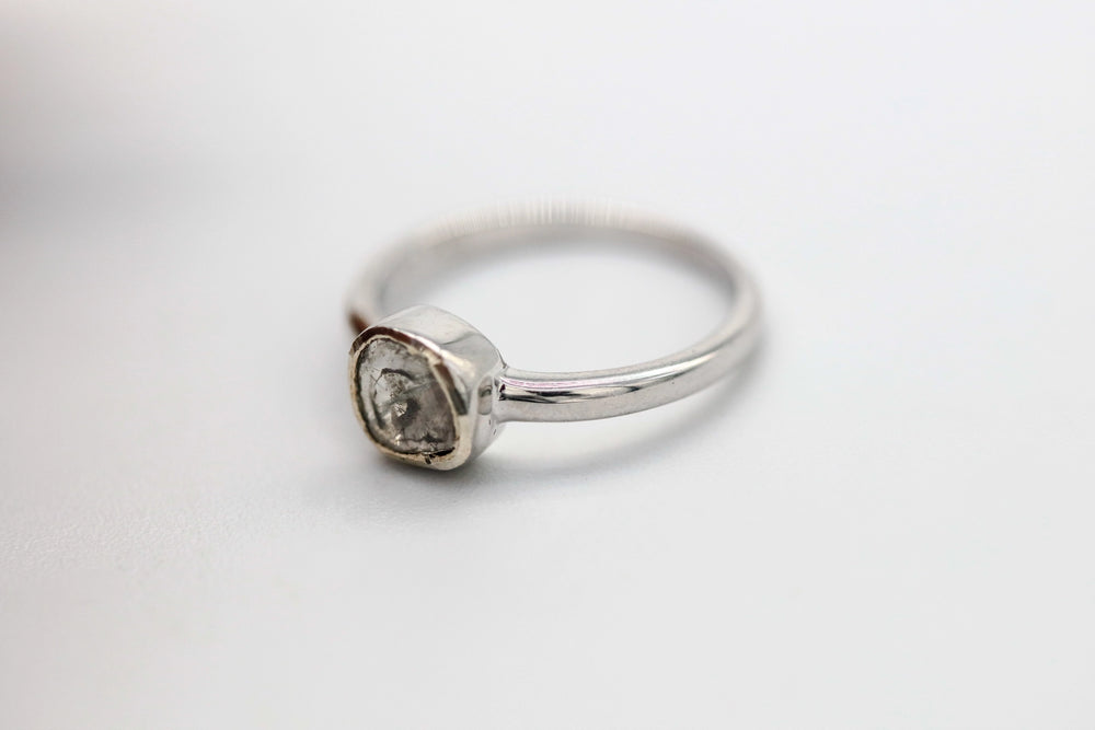 Natural Diamond Slice Solitaire Ring in Sterling Silver by Made Design Jewelry