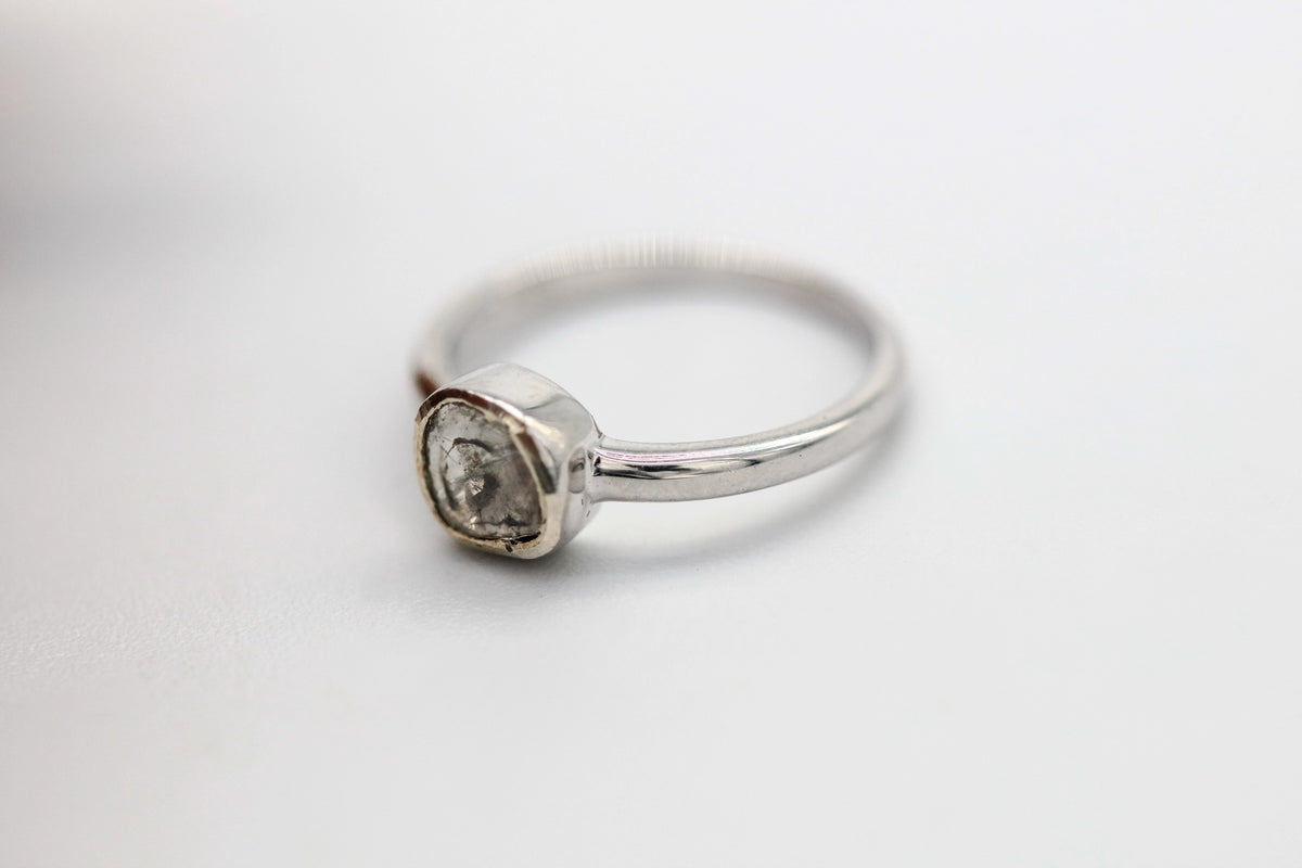 Natural Diamond Slice Solitaire Ring in Sterling Silver by Made Design Jewelry