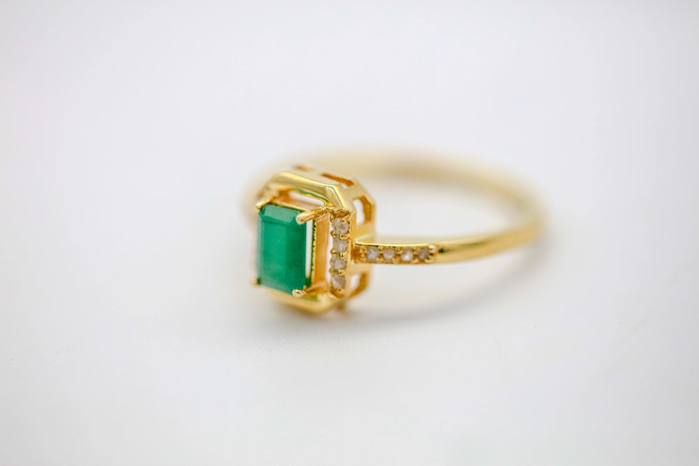 Colombian Emerald Diamond Ring in Gold Vermeil – view 2