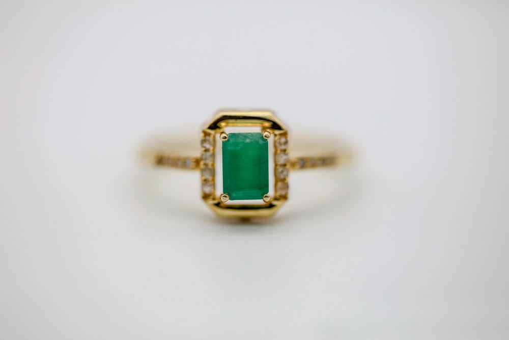 Colombian Emerald Diamond Ring in Gold Vermeil by Made Design Jewelry