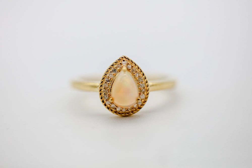 Opal Diamond Halo Ring in Gold Vermeil by Made Design Jewelry