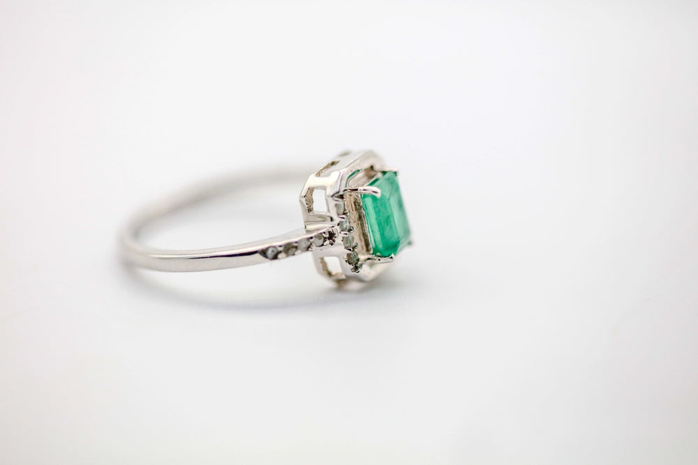 Colombian Emerald Diamond Ring in Sterling Silver – view 2
