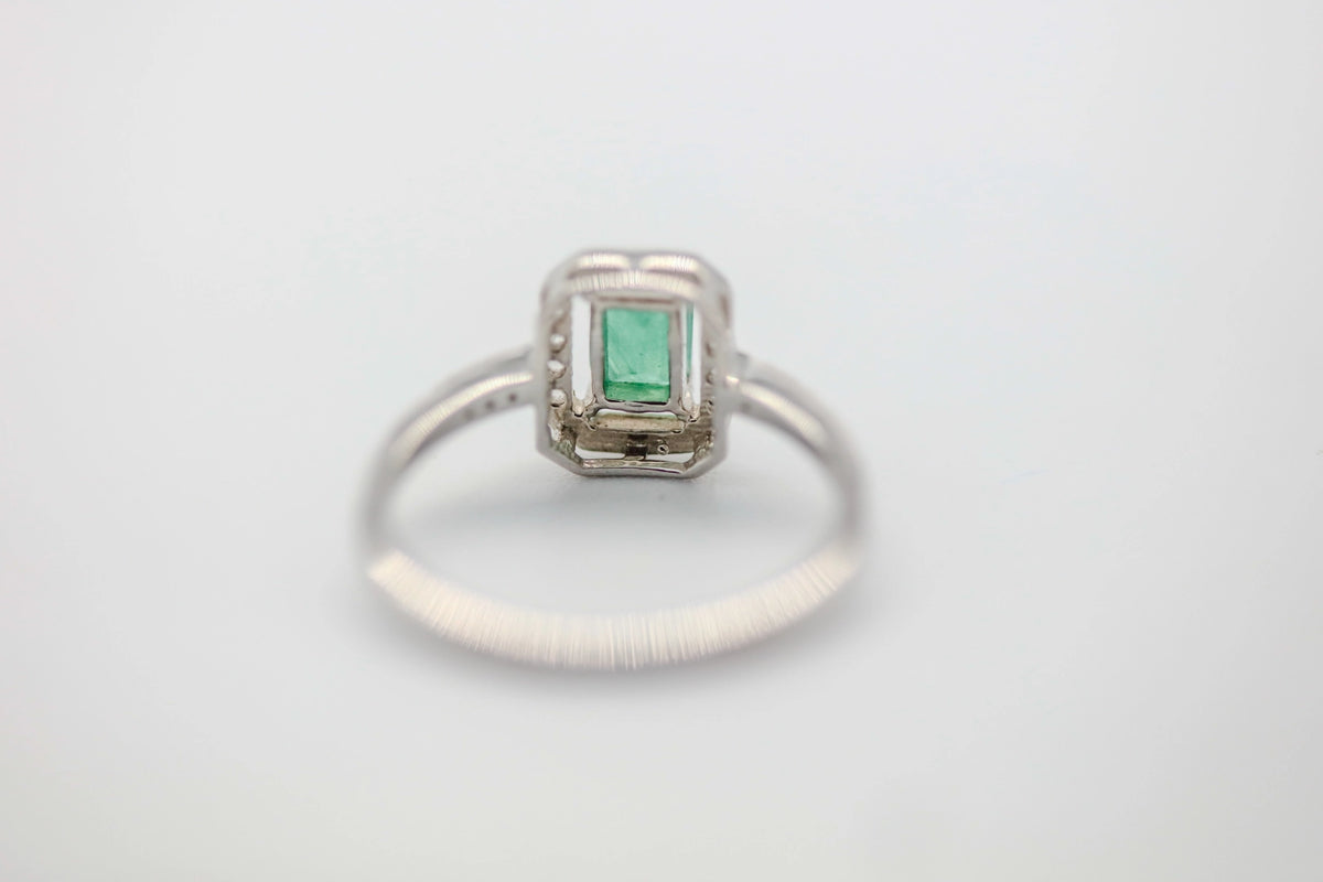 Colombian Emerald Diamond Ring in Sterling Silver – view 4