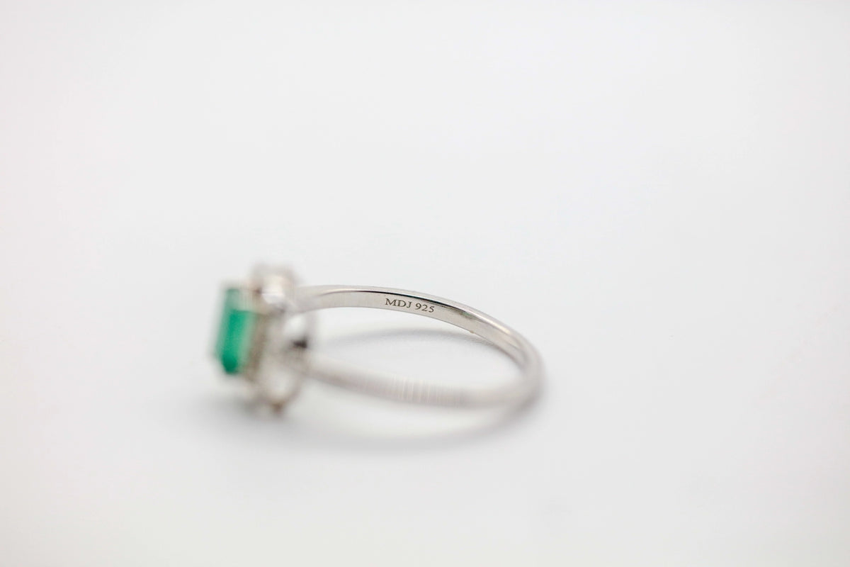Colombian Emerald Diamond Ring in Sterling Silver – view 5