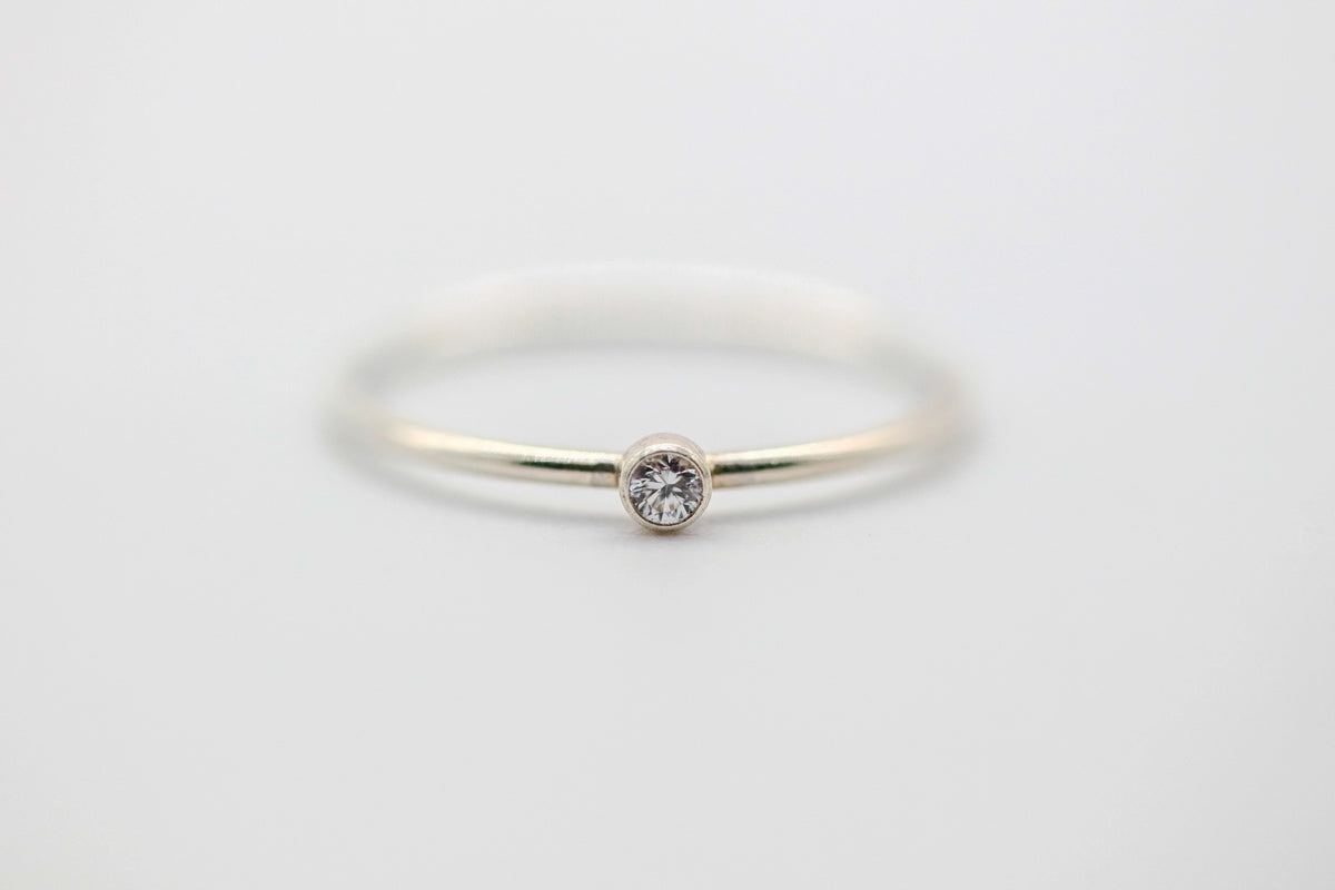 Natural Diamond Solitaire Stacking Ring in Sterling Silver by Made Design Jewelry