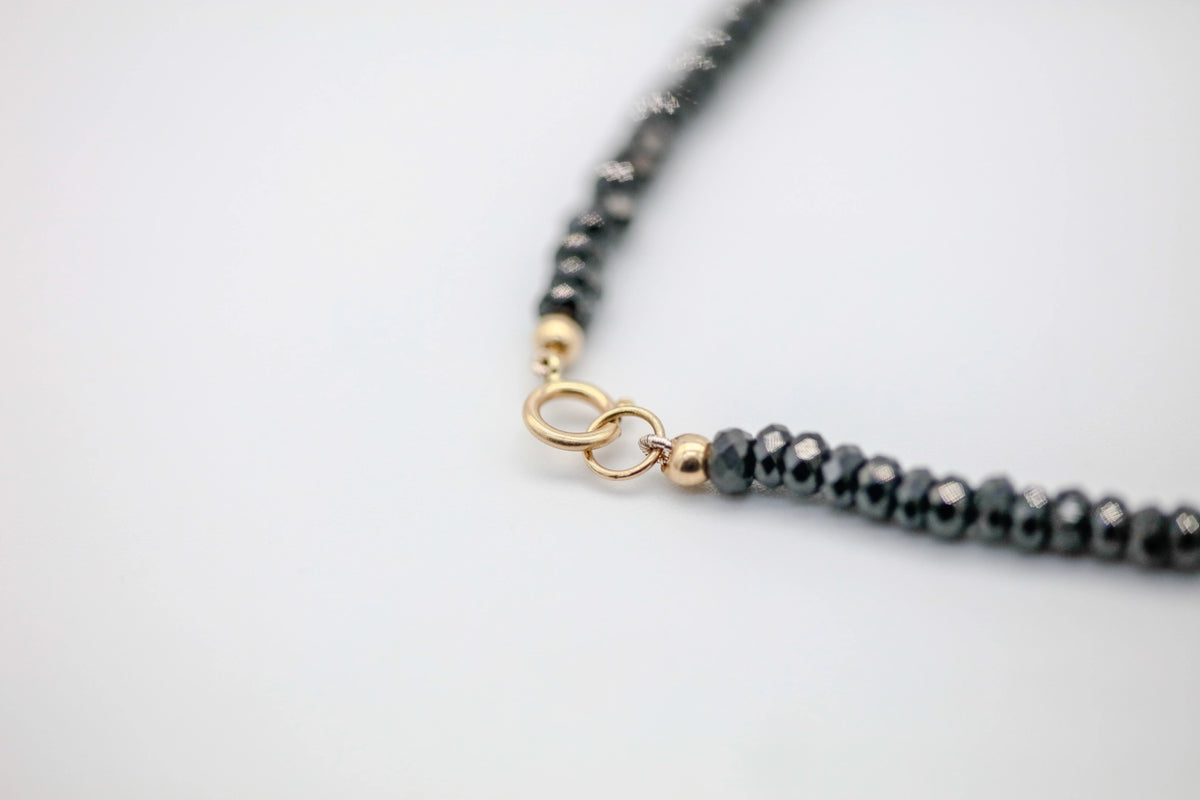 Black Diamond Beaded Necklace in 14K Gold – view 5