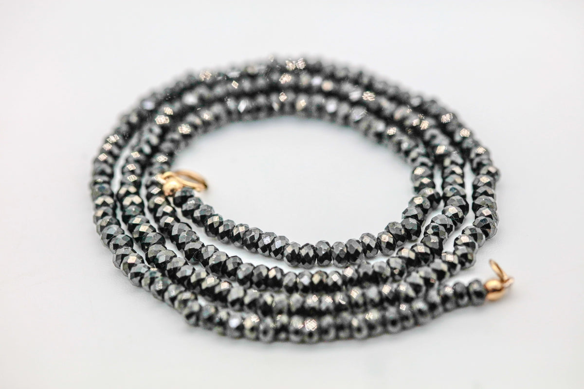 Black Diamond Beaded Necklace in 14K Gold – view 2