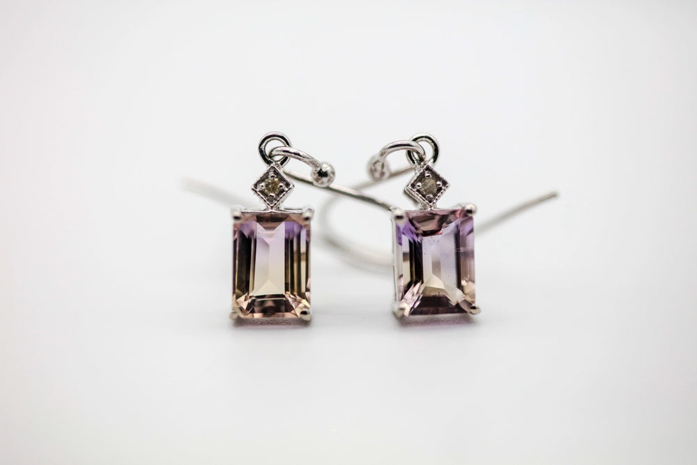 Ametrine Diamond Drop Earrings in Sterling Silver by Made Design Jewelry