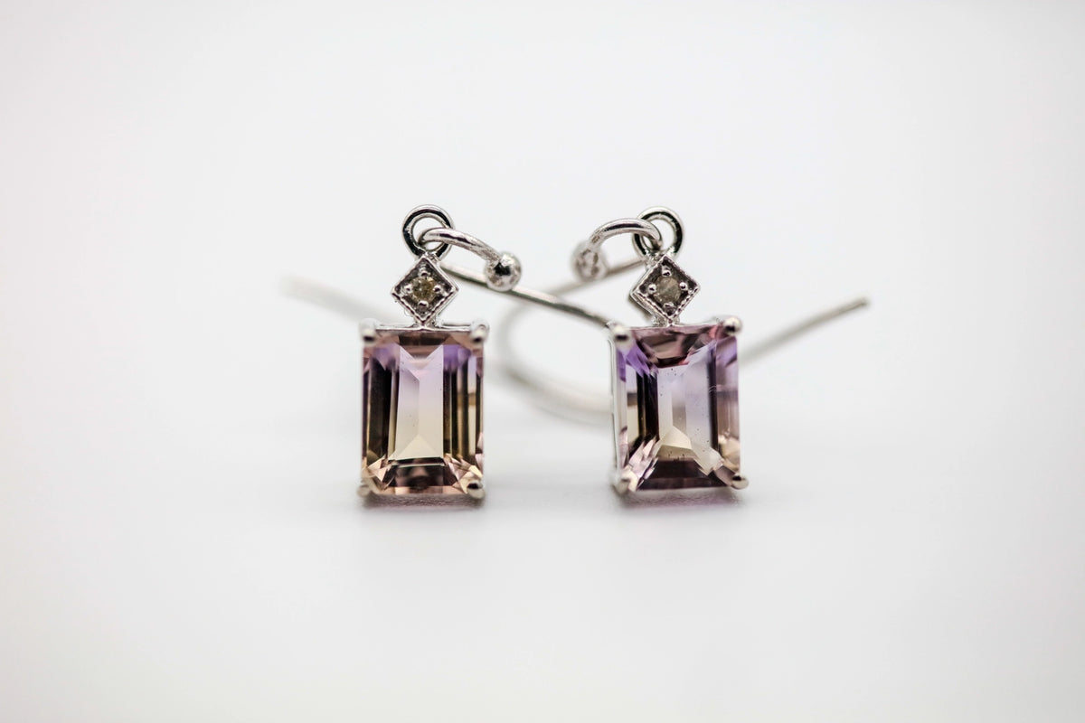 Ametrine Diamond Drop Earrings in Sterling Silver by Made Design Jewelry