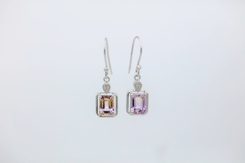 Ametrine Diamond Frame Drop Earrings in Sterling Silver – view 2