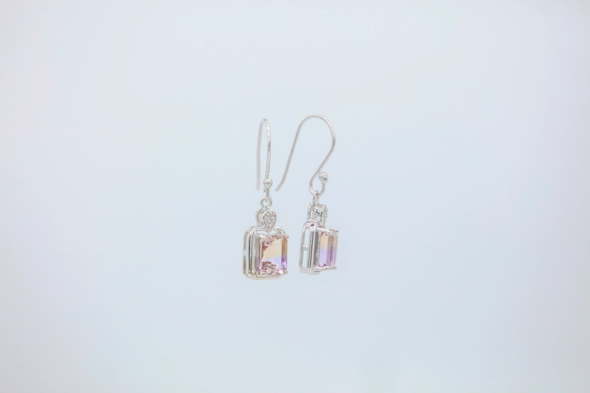 Ametrine Diamond Frame Drop Earrings in Sterling Silver – view 4
