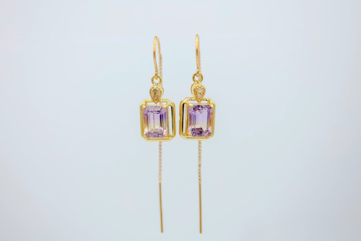 Ametrine Double-Frame Threader Earrings in Gold Vermeil – view 3