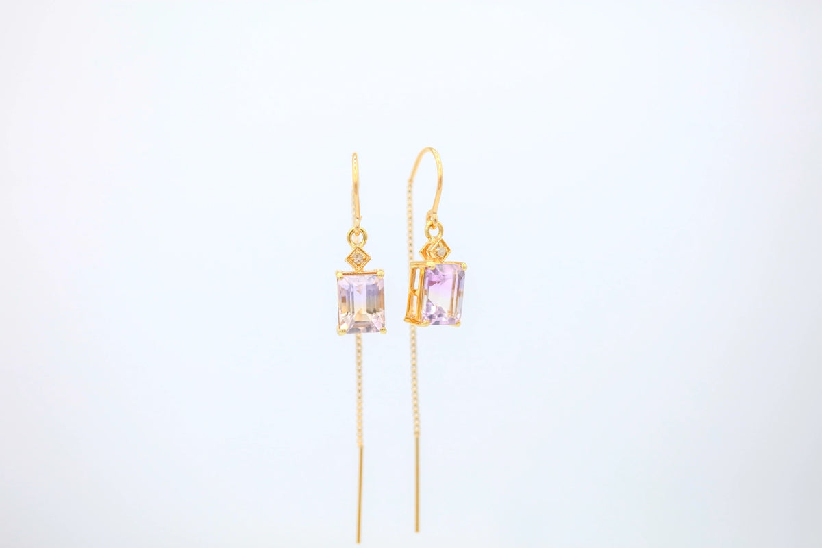 Ametrine Diamond Threader Earrings in Gold Vermeil – view 4