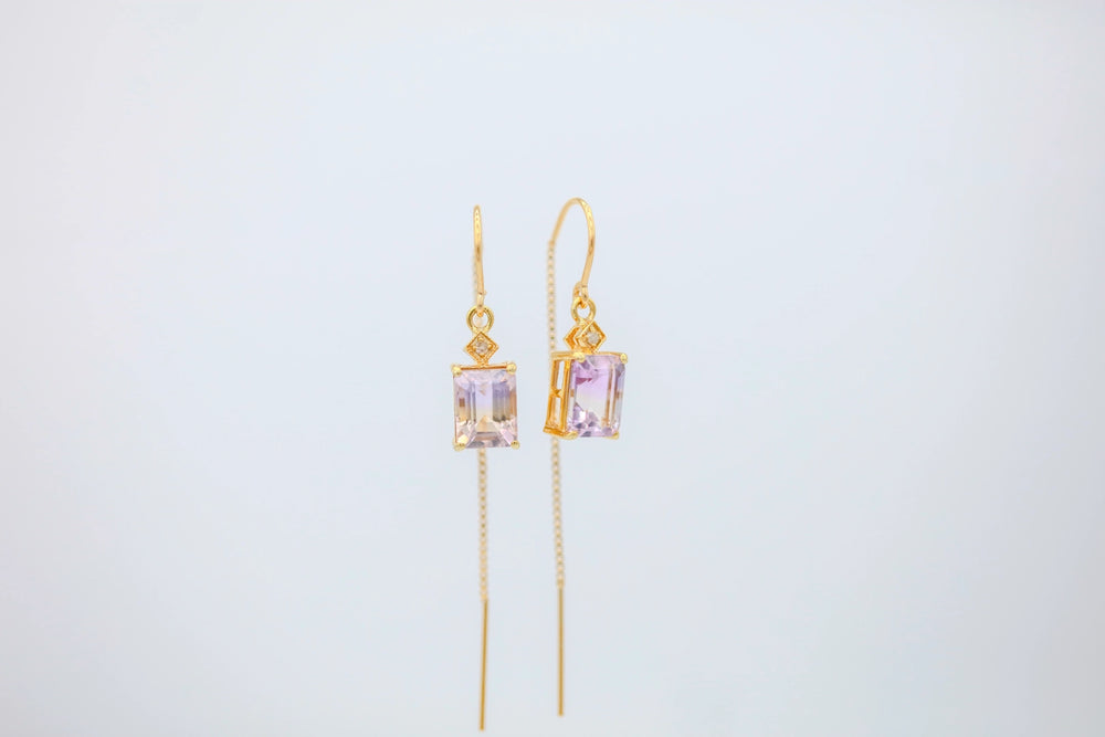 Ametrine Diamond Threader Earrings in Gold Vermeil – view 2