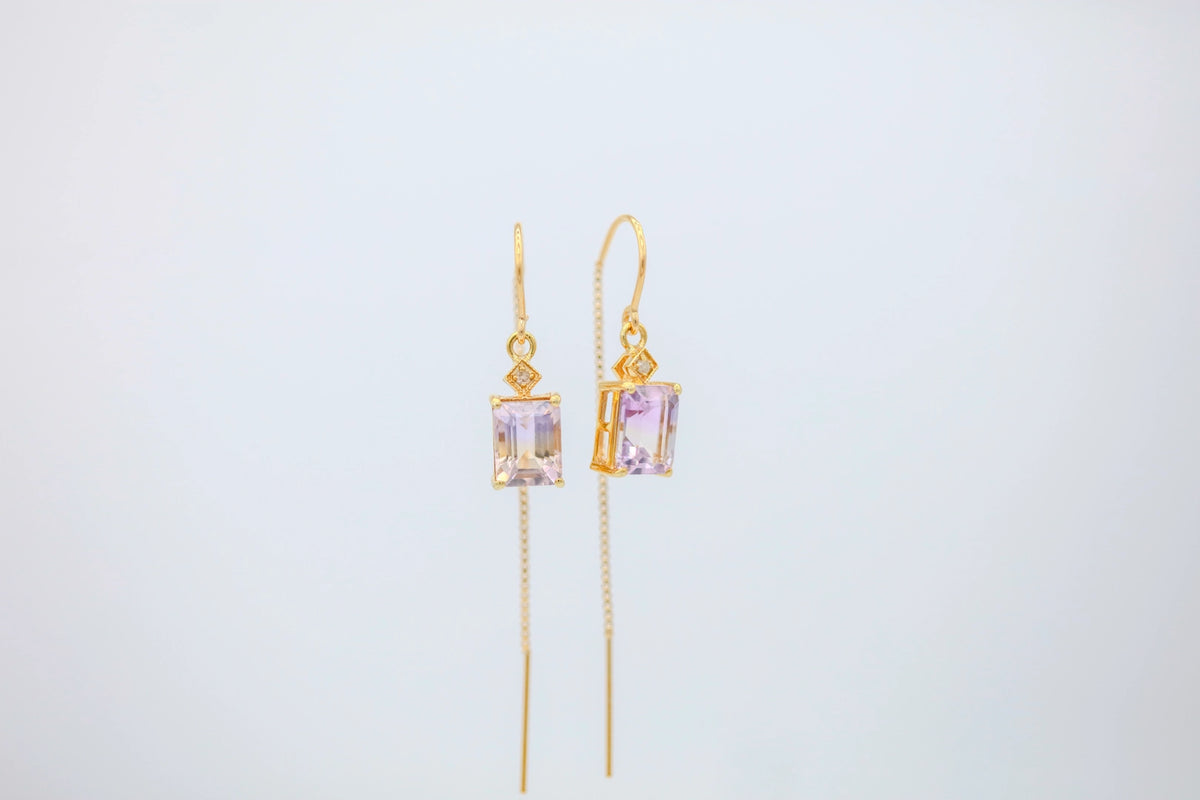 Ametrine Diamond Threader Earrings in Gold Vermeil – view 2