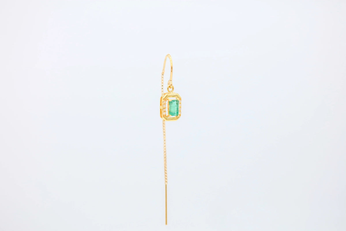 Colombian Emerald Diamond Halo Threader Earrings in Gold Vermeil – view 4