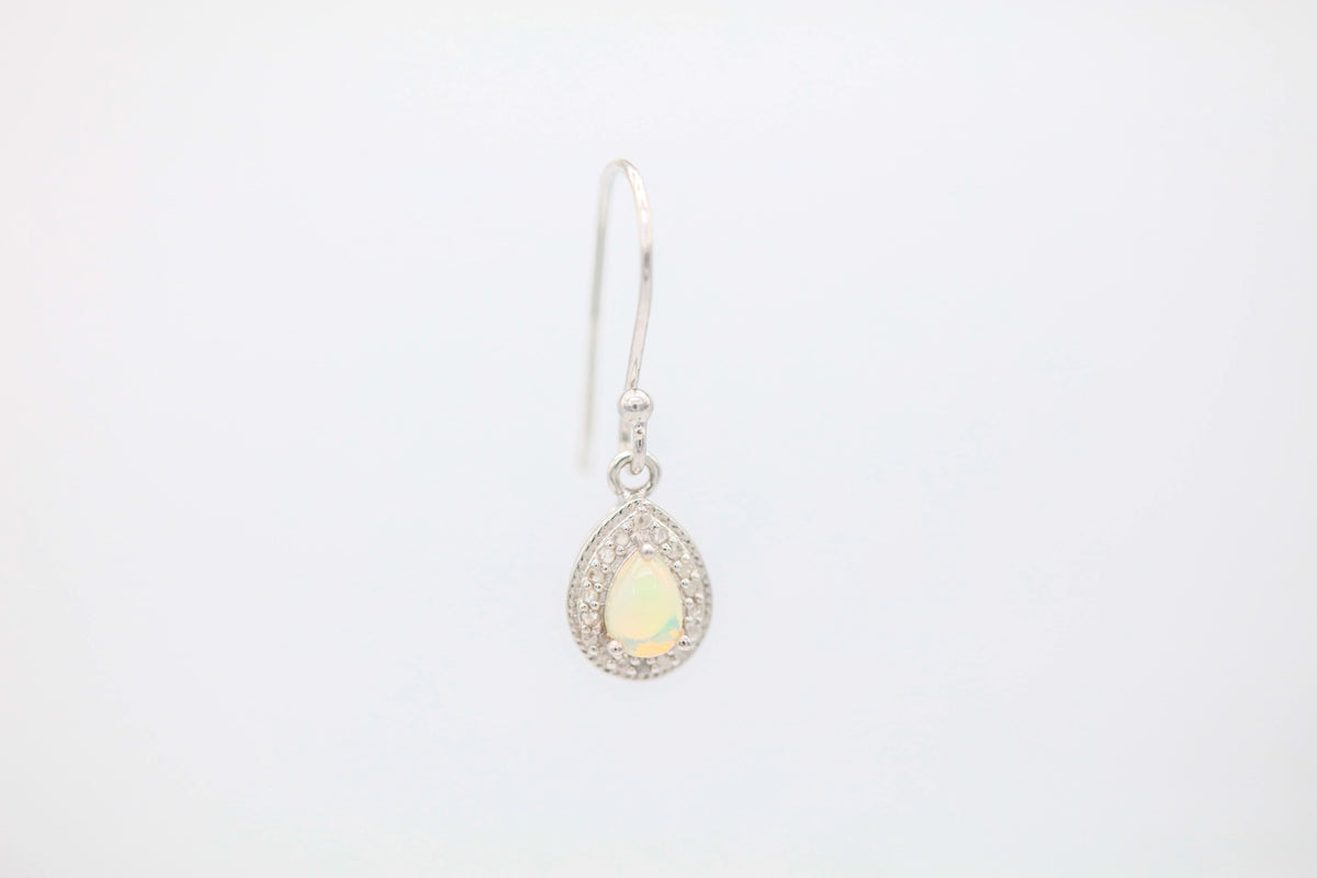 Opal Diamond Halo Drop Earrings in Sterling Silver – view 4