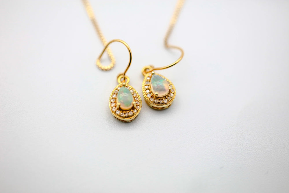Opal Diamond Halo Threader Earrings in Gold Vermeil by Made Design Jewelry