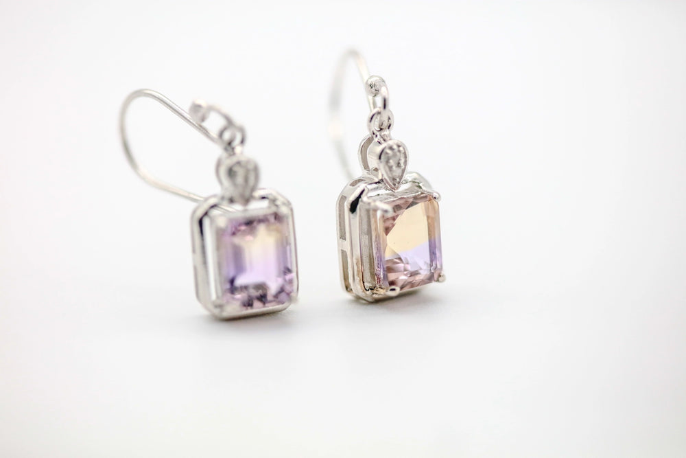 Ametrine Diamond Frame Drop Earrings in Sterling Silver by Made Design Jewelry