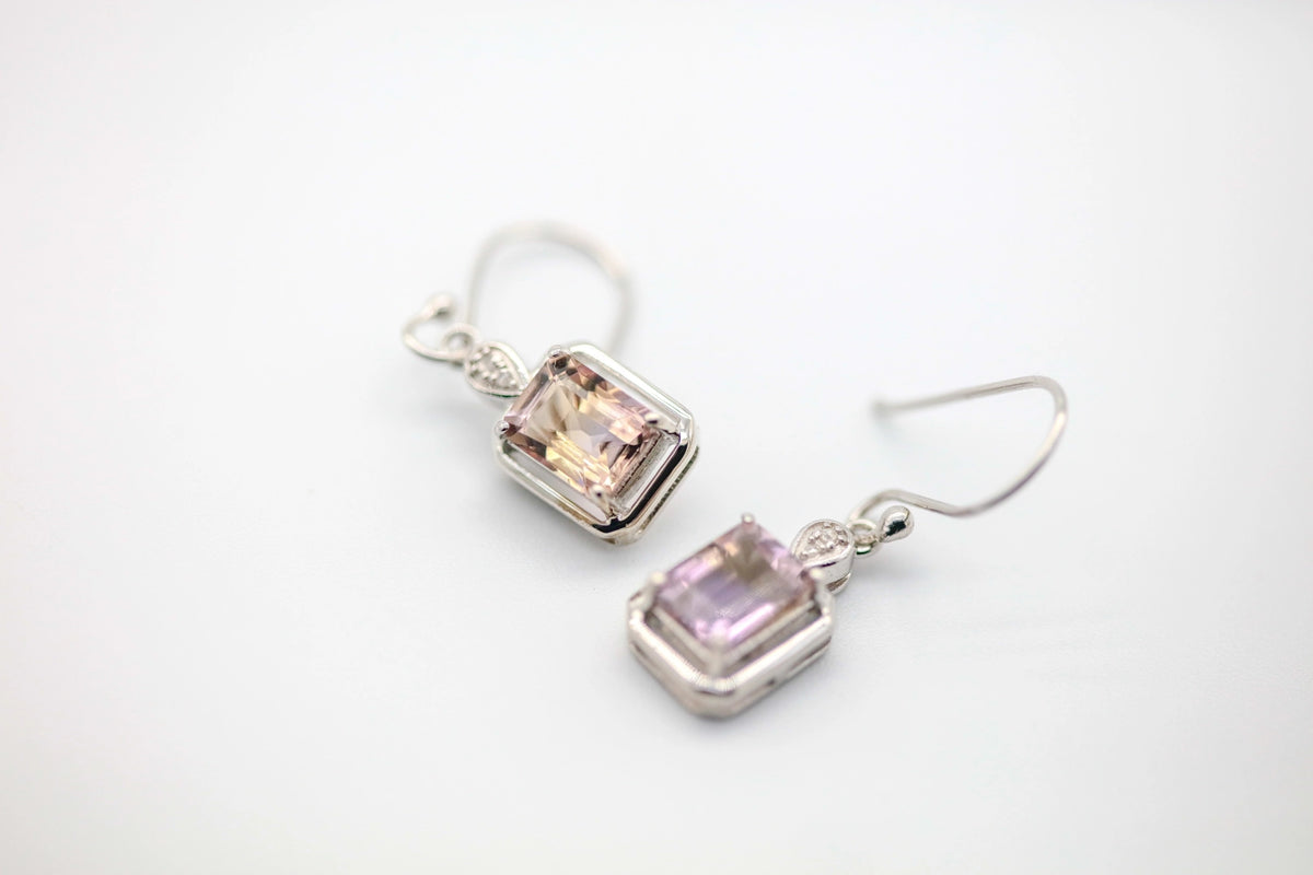 Ametrine Diamond Frame Drop Earrings in Sterling Silver – view 6