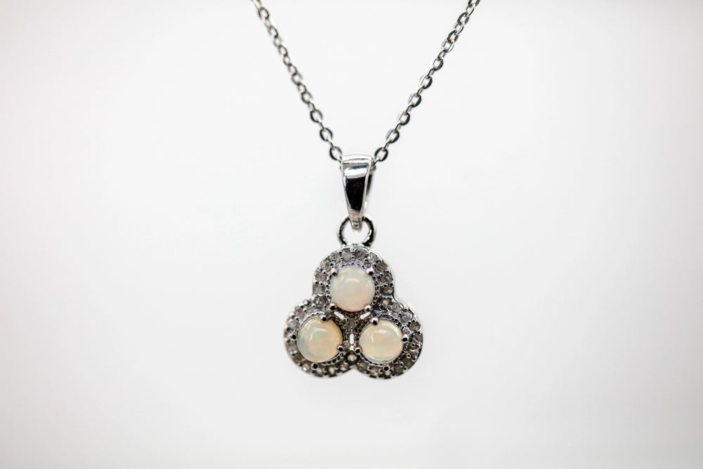 Opal Diamond Cluster Pendant in Sterling Silver – view 2