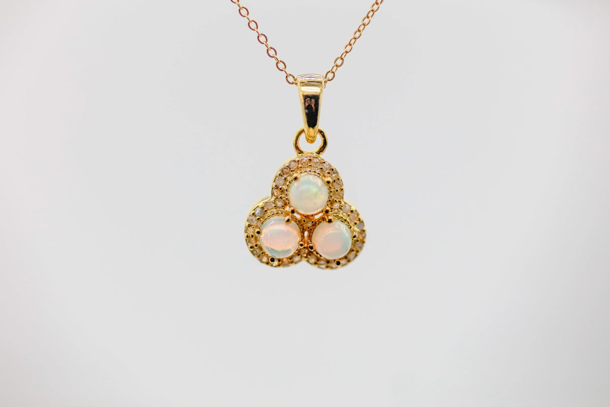 Opal Diamond Cluster Pendant in Gold Vermeil by Made Design Jewelry