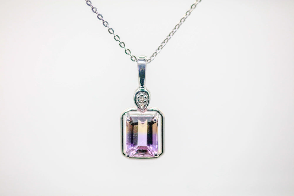 Ametrine Diamond Halo Pendant in Sterling Silver by Made Design Jewelry