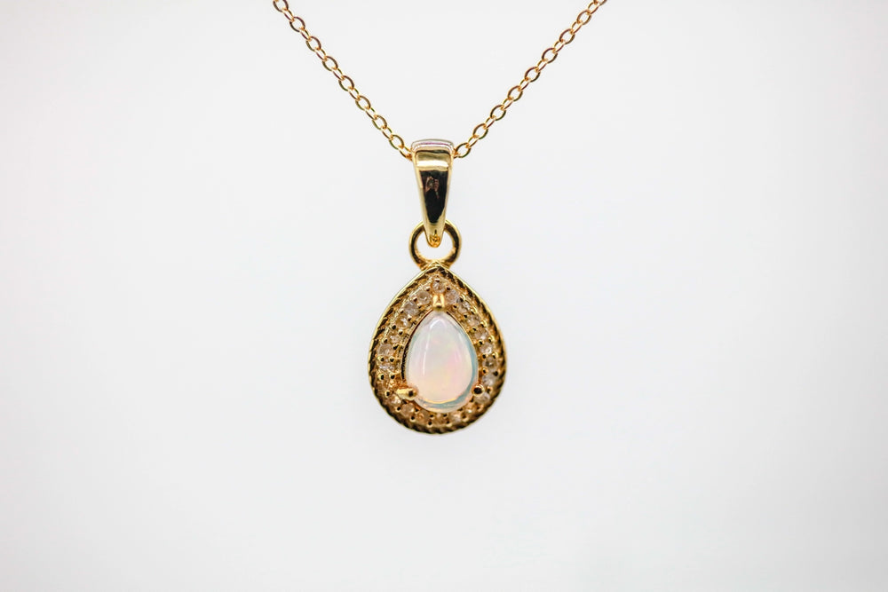 Opal Diamond Halo Pendant in Gold Vermeil by Made Design Jewelry