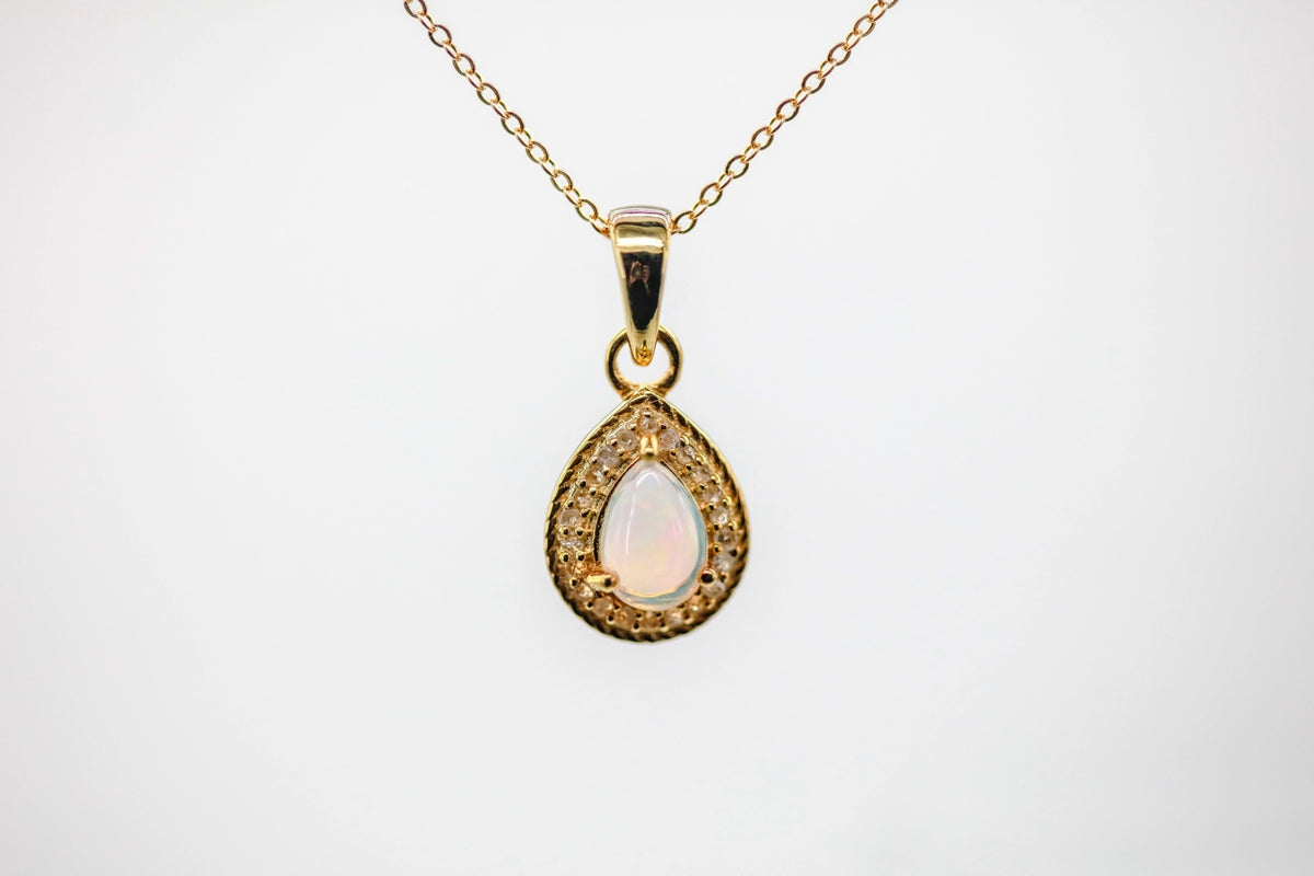 Opal Diamond Halo Pendant in Gold Vermeil by Made Design Jewelry