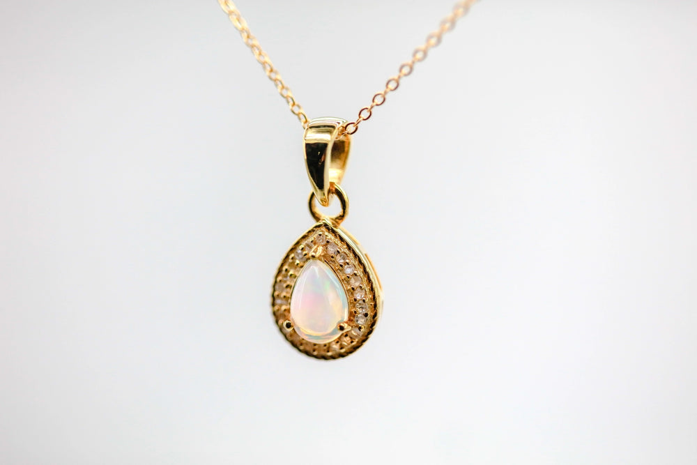 Opal Diamond Halo Pendant in Gold Vermeil – view 2