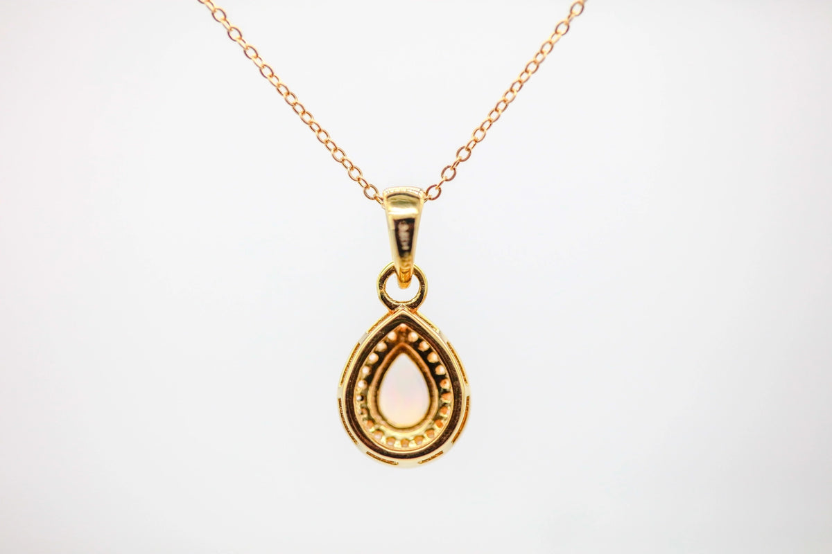 Opal Diamond Halo Pendant in Gold Vermeil – view 4