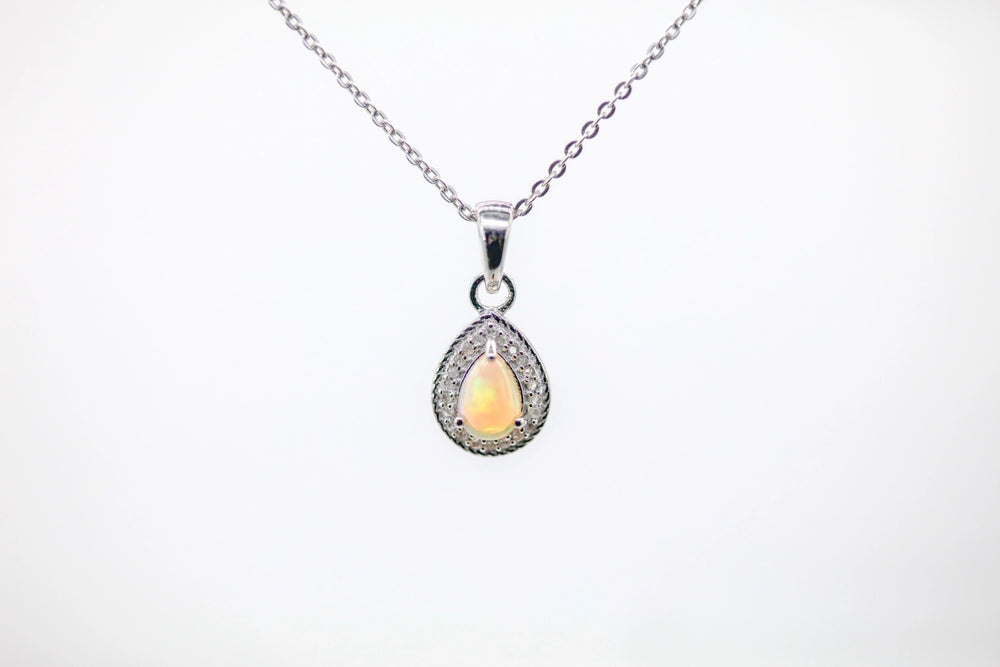 Opal Diamond Halo Pendant in Sterling Silver by Made Design Jewelry