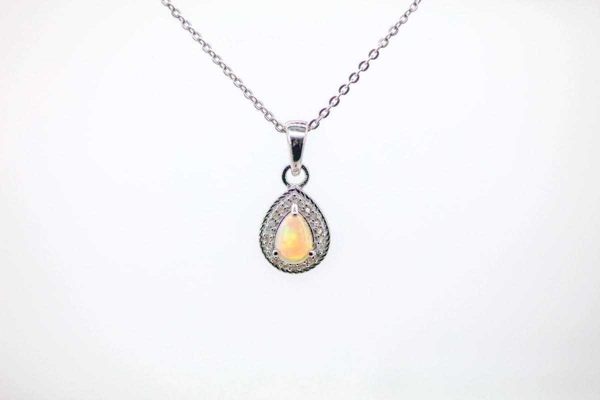 Opal Diamond Halo Pendant in Sterling Silver by Made Design Jewelry